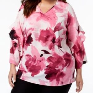 Alfani V Neck Flounce Tiered Ruffle Sleeve Top